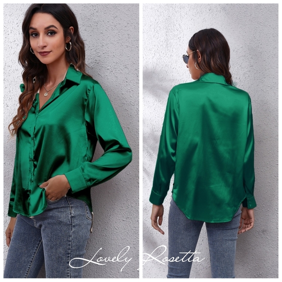 Green Collared Neck Buttoned Long Sleeve Shirt - Picture 5 of 5